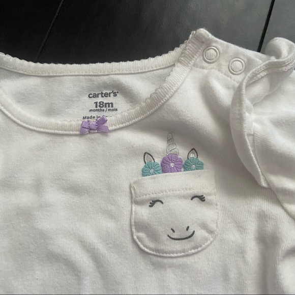 Carter’s baby girl long sleeve pocket unicorn bodysuit & tutu leggings size 18M - Picture 3 of 7